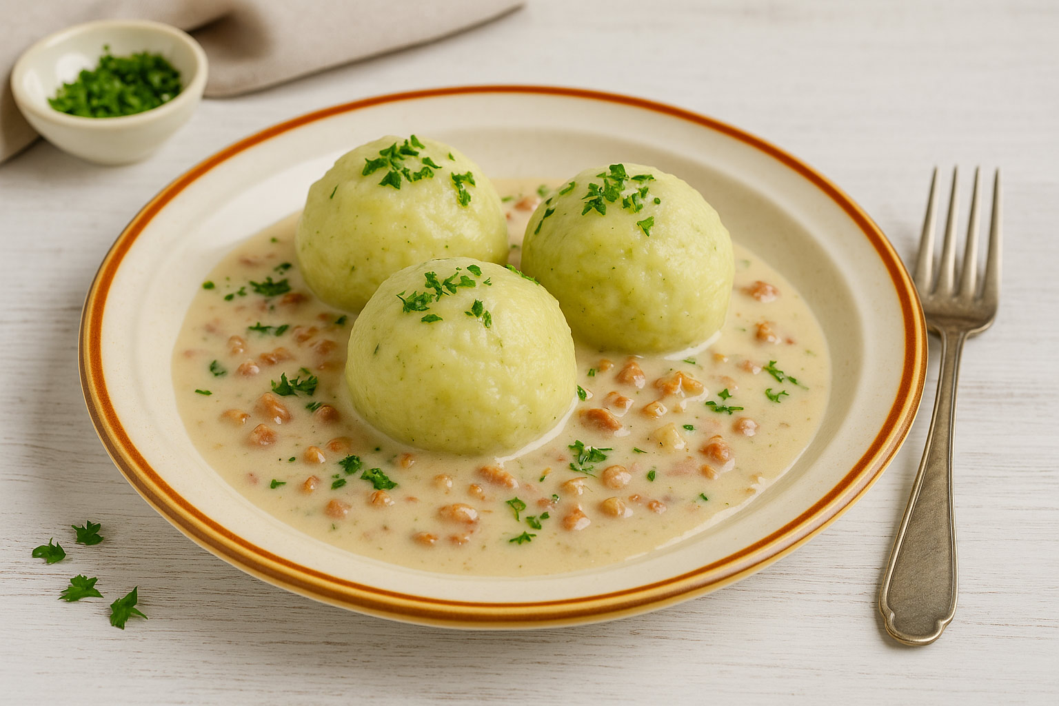 Grüne Klöße mit Specksoße nach DDR-Rezept